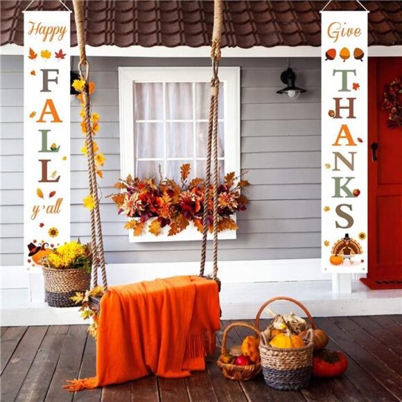 Happy Fall & Give Thanks Porch Banners for Fall Decorations Indoor and Outdoor - Picture 6 of 7